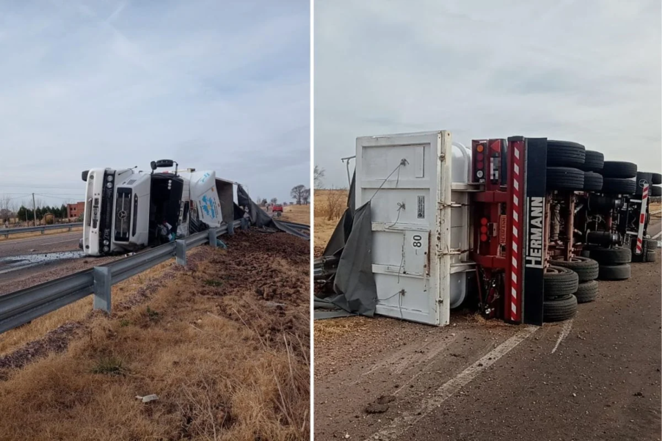 Un camionero oriundo de La Plata murió tras volcar en Ruta 188 a metros del acceso a Rancul